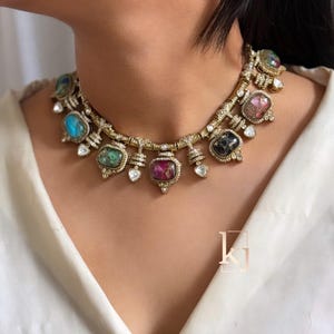 Sabyasachi Jewelry Navratan Multi Stones Necklace Uncut Kundan Set Necklace/Indian Jewelry/ Pakistani Jewelry handmade Jewelry Gift For her