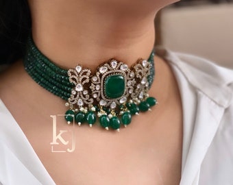 Sabyasachi Inspired Pearl Choker Necklace Set, Bollywood Design Kundan Meena Polki Jewelry, Unique Wedding Anniversary Gift