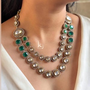 Fine Sabyasachi Inspired Gold Plated Emerald Green Wedding Jewelry Kundan Set With Earrings Indian Pakistani Jewelry Green Polki Set