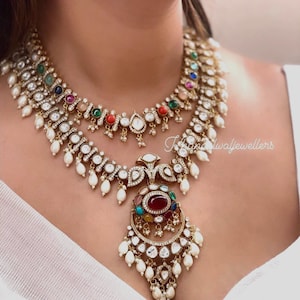 Glamour de casamento vitoriano - Conjunto de colar Kundan com joias indianas vintage de diamantes