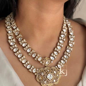 Sabyasachi Inspired Long Polki Necklace Designer Kundan Necklace Set/Designer Indian Jewelry Set/Uncut Kundan Jewelry Set/Indian Bridal set