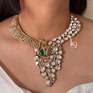 Designer Polki Necklace Green Kundan Choker Sabyasachi Jewelry Moissanite Polki Diamond Necklace Heavy Polki Jewelry Kundan Polki Choker Set