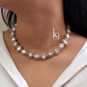 Kundan Jewelry Jadau Polki Necklace Set Uncut Polki choker Moissanite Choker Sabyasachi Inspired Antique India Statement Necklace