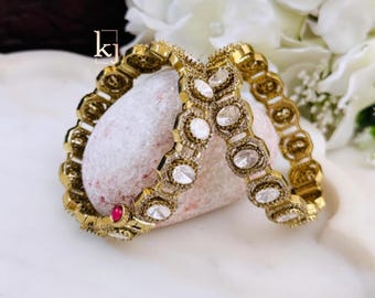 Para designerskich bransoletek Polki, nieoszlifowany Kundan, biżuteria inspirowana Sabyasachi