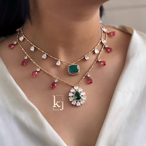 Emerald Polki Layered Kundan Necklace Sabyasachi Inspired Two Layer Indian Necklace High Quality Moissanite Polki Designer Necklace Set