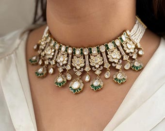 Moissanite Polki Necklace, Pakistani Wedding Choker, Bollywood Jewelry
