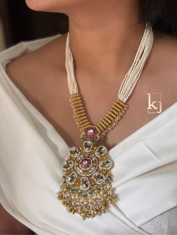 Amrapali-inspired Gold Kundan Polki Necklace Set With Earrings
