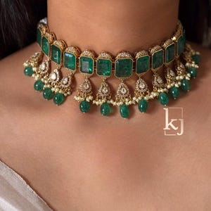 Polki Necklace Emerald Kundan Bridal Set Doublet Jewelry Sabyasachi Jewelry Moissanite Polki Diamond Necklace Green Indian Choker for Women