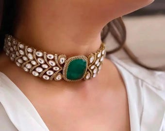Gargantilla de esmeraldas Kundan Polki, joyería nupcial india