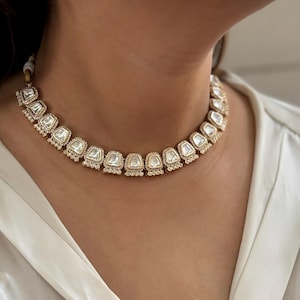 Designer Necklace Kundan Necklace Sabyasachi Inspired Moissanite Polki Fine Kundan Bridal Necklace with Earrings Indian Choker Set