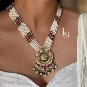 Tyaani Inspired Kundan Necklace/Indian Long Necklace/Statement Long/Traditional Long Mala/Gold Plated Necklace/Rani Haar/Pearl Necklace Set