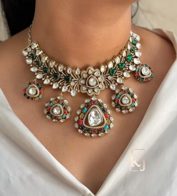 Premium Amrapali Inspired Kundan Zirconia Diamond Navratan Multi