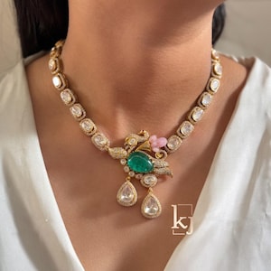 Sabyasachi Inspired Kundan Necklace Set Doublet Jewelry Designer Necklace Kundan Polki Jewelry Green Necklace Set Pakistani Jewelry