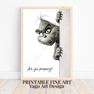 Funny Grinch Bathroom &quot;Are You Pooping&quot; Art, Funny Minimalist Bathroom Decor, Christmas Wall Art, Toilet Humor Decor, Modern Bathroom Art