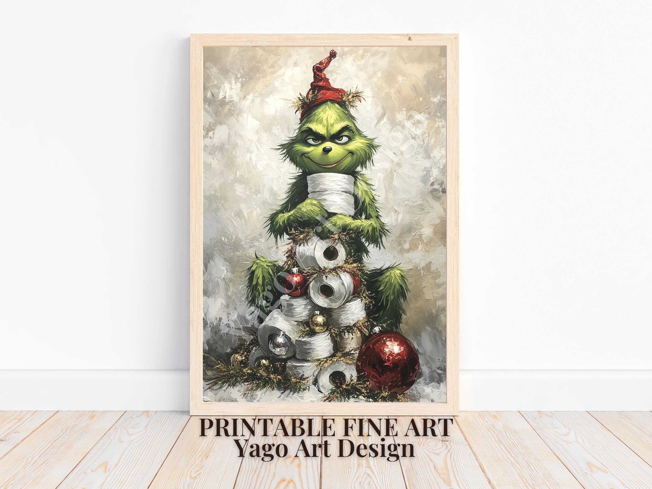 grinch's tp christmas tree art print: funny bathroom decor