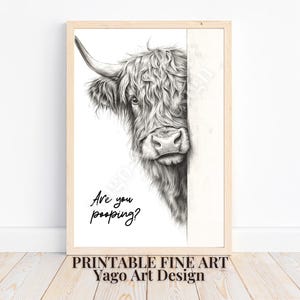 Funny Highland Cow Bathroom Art: Toilet Humor Farmhouse Poster (Digital Download)
