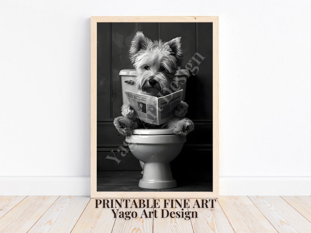 West Highland Terrier on Toilet Wall Art Print, Funny Bathroom Decor ...