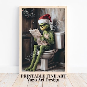 Grinch on Toilet Art Print | Grinch in Bathroom | Grinch Wall Art | Funny Grinch Toilet Poster | Christmas Toilet Sign | Xmas Wall Decor