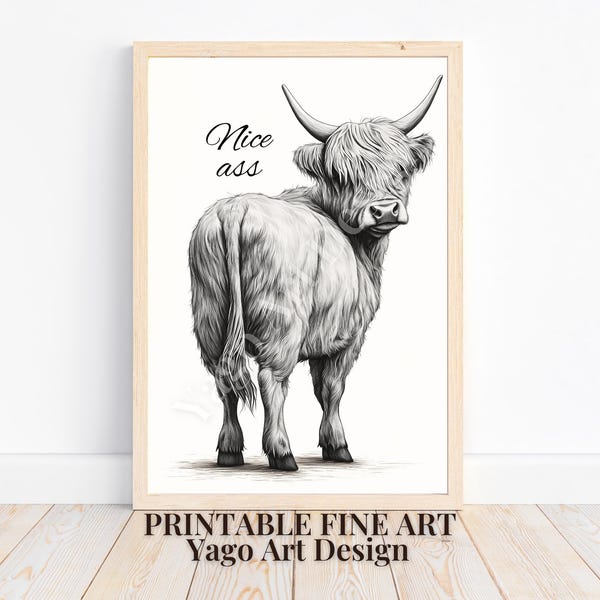 Funny Highland Cow Bathroom Art Print: Toilet Humor Decor (Digital Download)