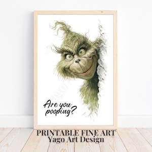 Funny Grinch Bathroom &quot;Are You Pooping&quot; Art, Funny Minimalist Bathroom Decor, Christmas Wall Art, Toilet Humor Decor, Modern Bathroom Art