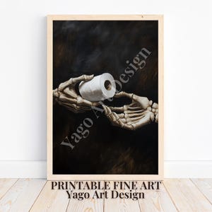 Skeleton Art "L'ultimo rotolo di carta igienica" - Stampa vintage per il bagno con scheletro, Halloween gotico, dipinto vittoriano, divertente decorazione da parete per il water