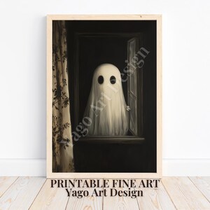 Ghost Outside Looking In Art Print | Halloween Ghost Poster | Dark Academia | Cute Ghost | Haunted Ghost Art | Nursery Ghost Print, Gift
