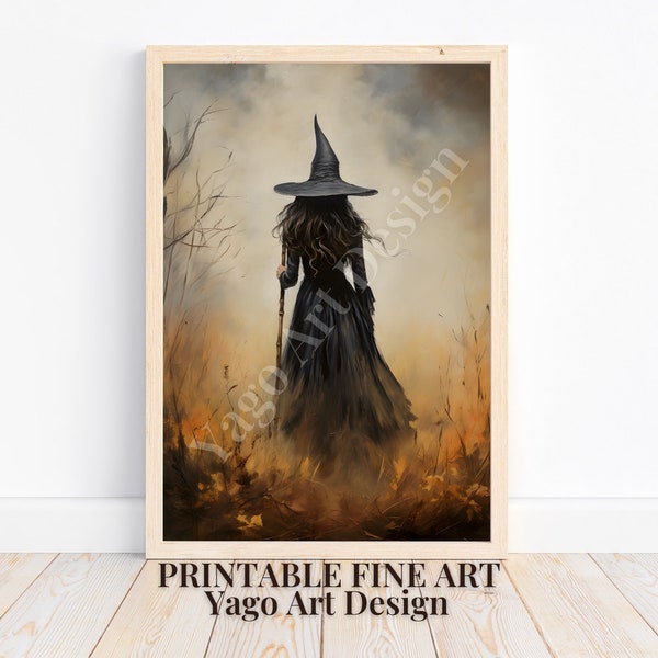 Witch Wall Art Print | Victorian Wall Decor | Whimsical Witch Poster | Halloween Painting | Farmhouse | Spooky Dark Haunted Forest | Witchy