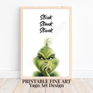 Funny Grinch Bathroom &quot;Stink Stunk Stank&quot; Art, Funny Minimalist Bathroom Decor, Christmas Wall Art, Toilet Humor Decor, Modern Bathroom Art
