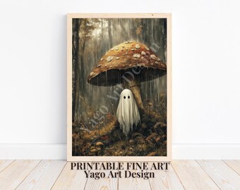 Gespenst unter Pilz Poster: Cottagecore Kinderzimmer Bild (Digitaler Download