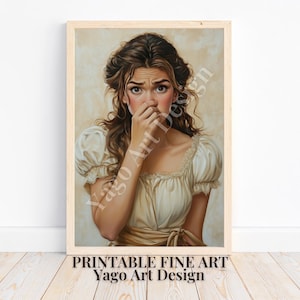Funny Bathroom Wall Art Print, Toilet Humor, Lady Classical Painting Digital Download, Lady Holding Her Nose Poster Print, Bathroom Decor