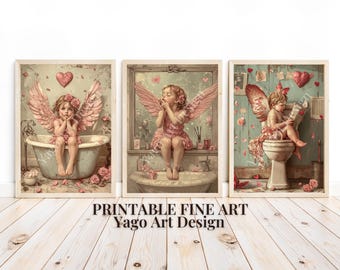 Valentine Cupid Art Prints: Bathroom Decor Bundle (Digital Download)