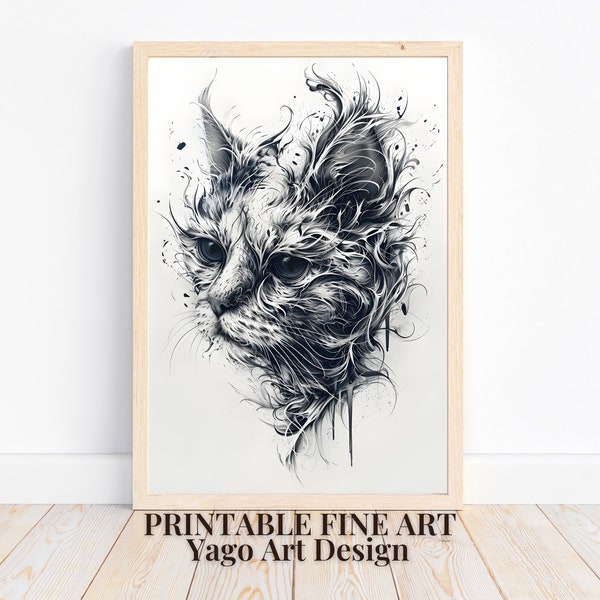 Fractal Cat Wall Art Print | Animal Portrait Modern Art | Fractal Wall Decor | Printable Cat Gift | Cat Lover Poster | Digital Art Download