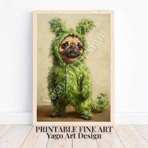Pug in Grinch Costume Art Print, Pug in Cute One-piece Costume Art Painting, Grinch Art, Winter Season Wall Decor, Whimsical Dog Home Decor