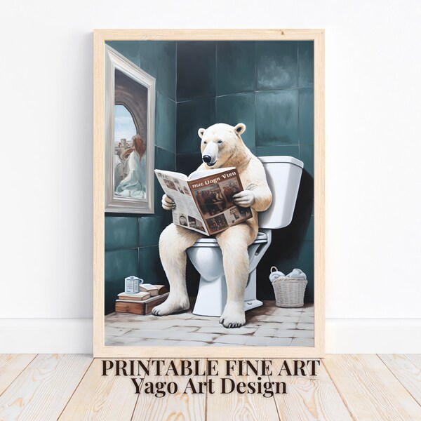 Polar Bear on Toilet Etsy