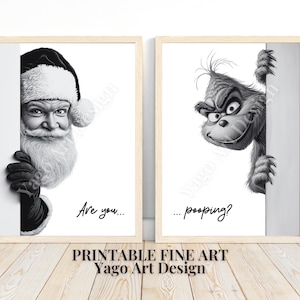 Funny Christmas Bathroom &quot;Are You Pooping&quot; Art Set of 2 Print, Funny Bathroom Decor, Christmas Wall Art Set, Toilet Humor Decor, Minimalist