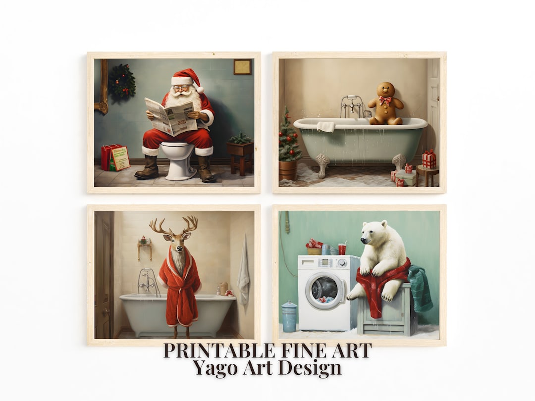 Christmas Bathroom Bundle Set of 4 Print, Funny Bathroom Decor, Vintage ...