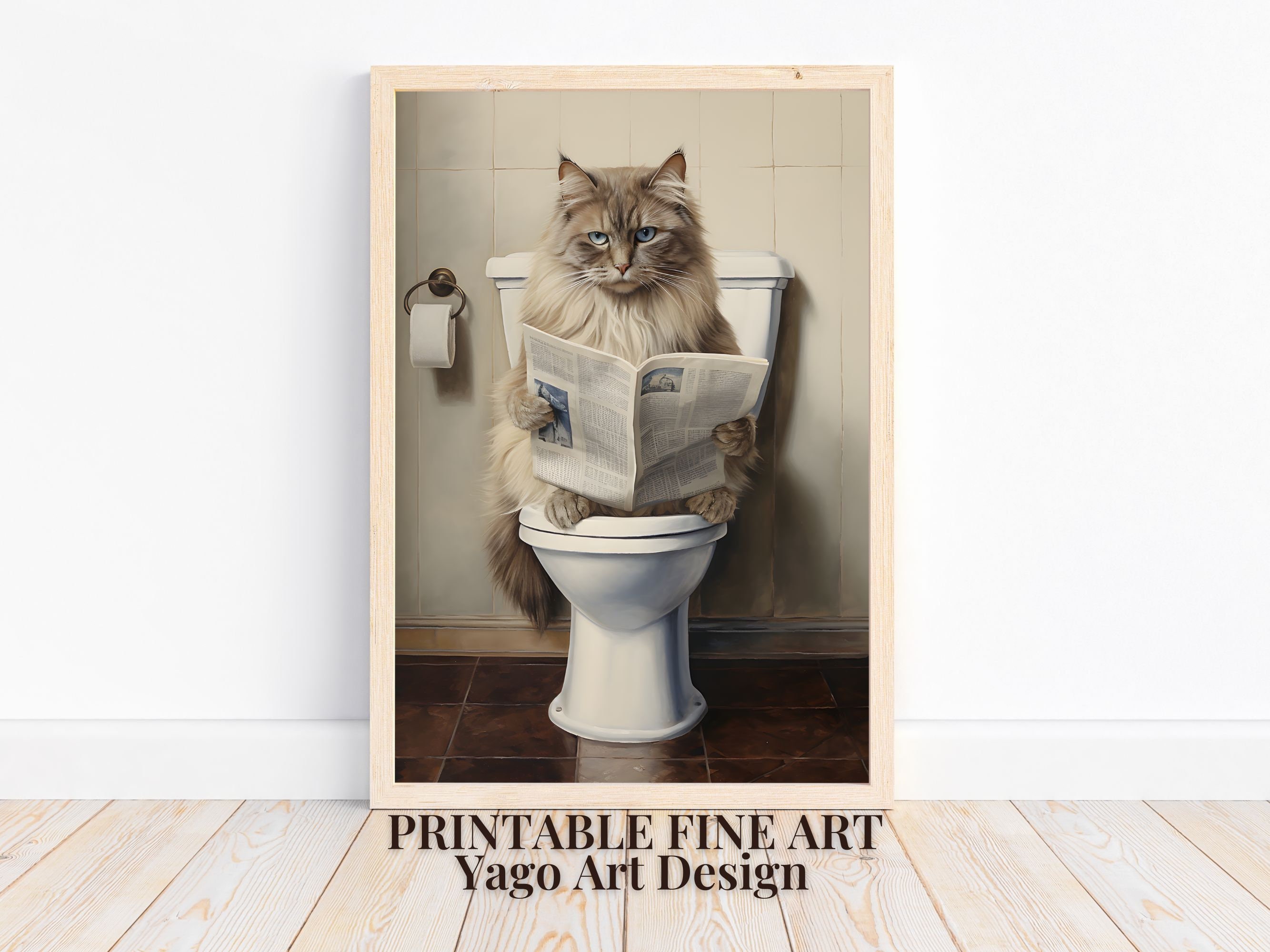 Ragdoll Cat on Toilet Wall Art Print Cat in Bathroom Printable Wall ...