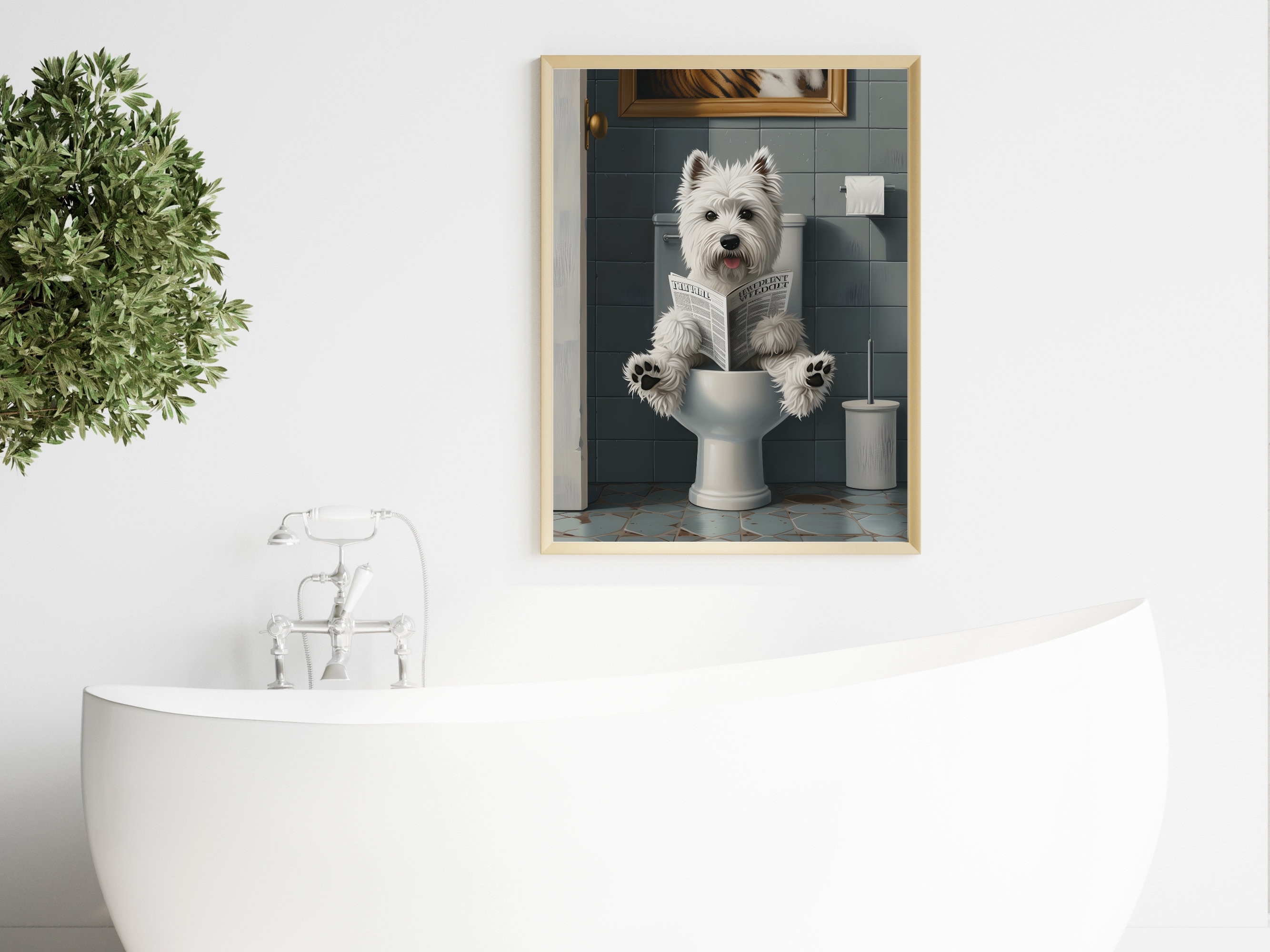 West Highland Terrier on Toilet Wall Art Print, Funny Bathroom Decor ...
