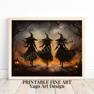 Halloween Witches in the Forest Wall Print | Spooky Witches Wall Decor | Whimsical Witch Poster | Halloween Painting, Farmhouse, Witchy Gift