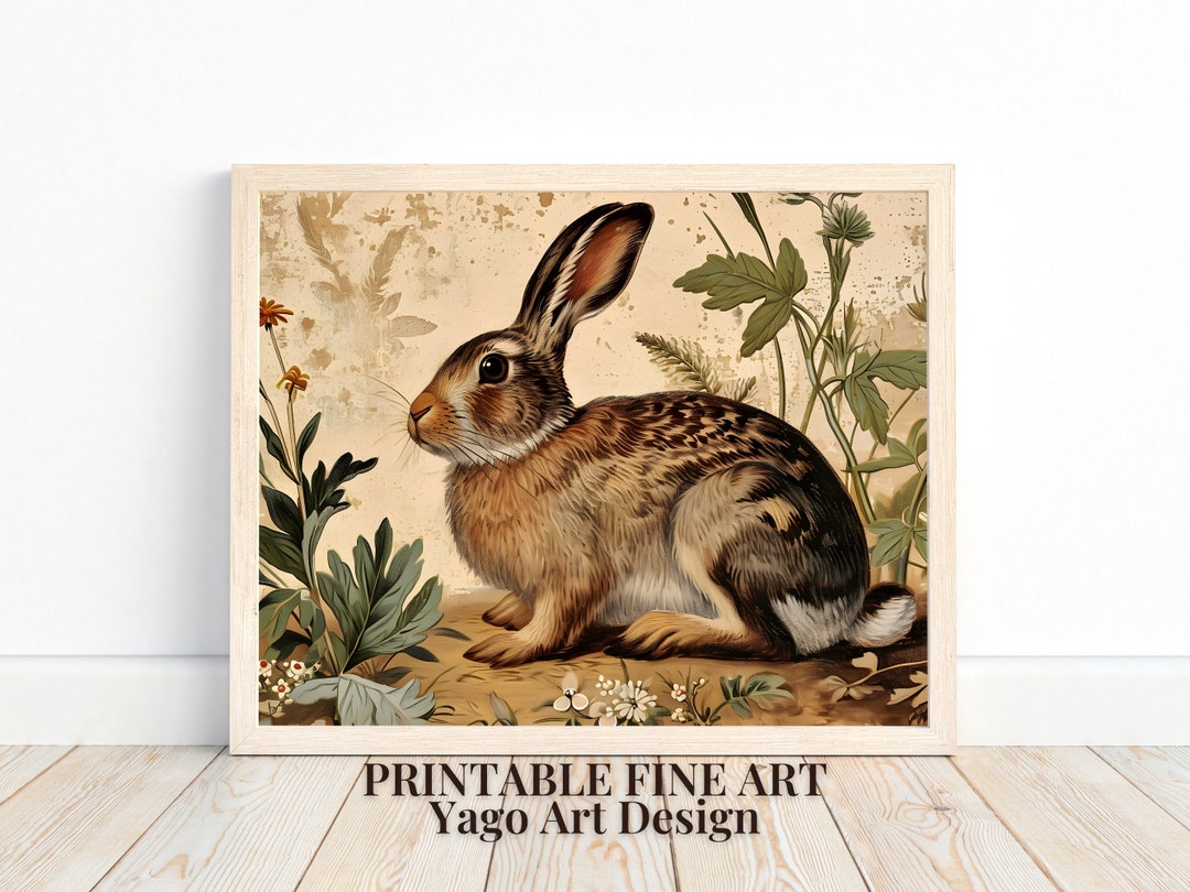 Vintage Rabbit Painting Wall Art Neutral Country Nursery Wall Art ...