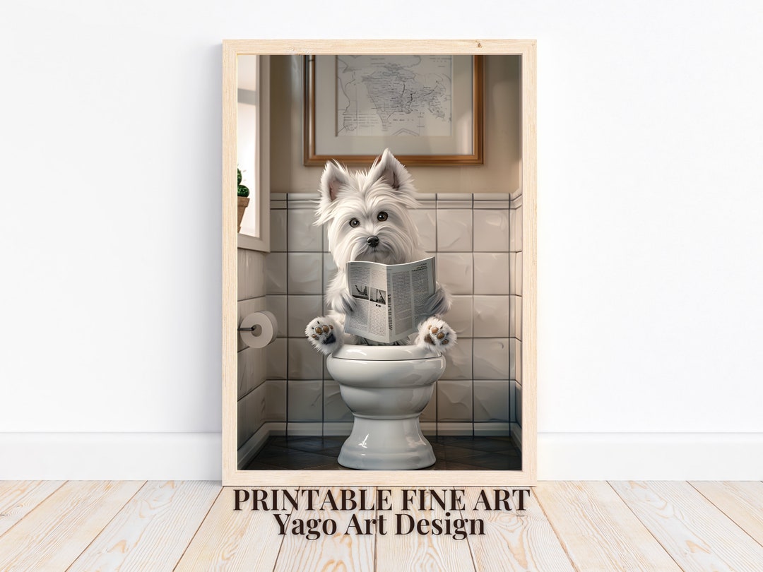 West Highland Terrier on Toilet Wall Art Print, Funny Bathroom Decor ...