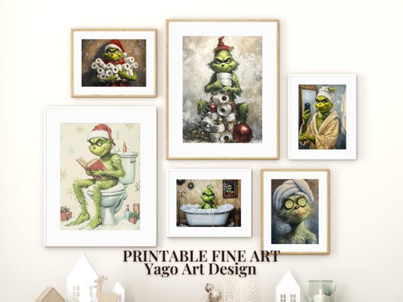 Funny Grinch Bathroom Art Prints: Christmas Gallery Wall Set (Digital Download)