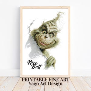 Funny Grinch Bathroom &quot;Nice Butt&quot; Print Art, Funny Minimalist Bathroom Decor, Humorous Grinch Wall Art, Toilet Humor Decor, Digital Download