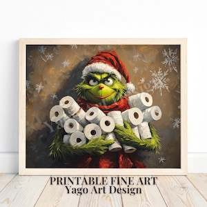 Stampa digitale del bagno Grinch / Poster divertente da parete / Decorazione murale per le vacanze di Natale / Umorismo sul bagno / Arte classica per il bagno / Tenere la carta igienica