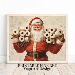 Weihnachtsmann Badezimmer Digitaldruck | Lustiges Poster Wandkunst | Weihnachtsfeiertags-Wand-Dekor | Toilette Humor | Klassische Restroom Kunst | Hält Toilettenpapier