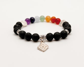 Chakra Armband //•7CHAKREN•// aus Lava und Edelsteinen mit Charms, kleines Geschenk