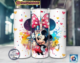 2 Designs Cartoon Character Png, 20oz Skinny Tumbler Sublimation Designs Png, Cartoon Tumbler Template, Castle And Mouse Head, Digital File