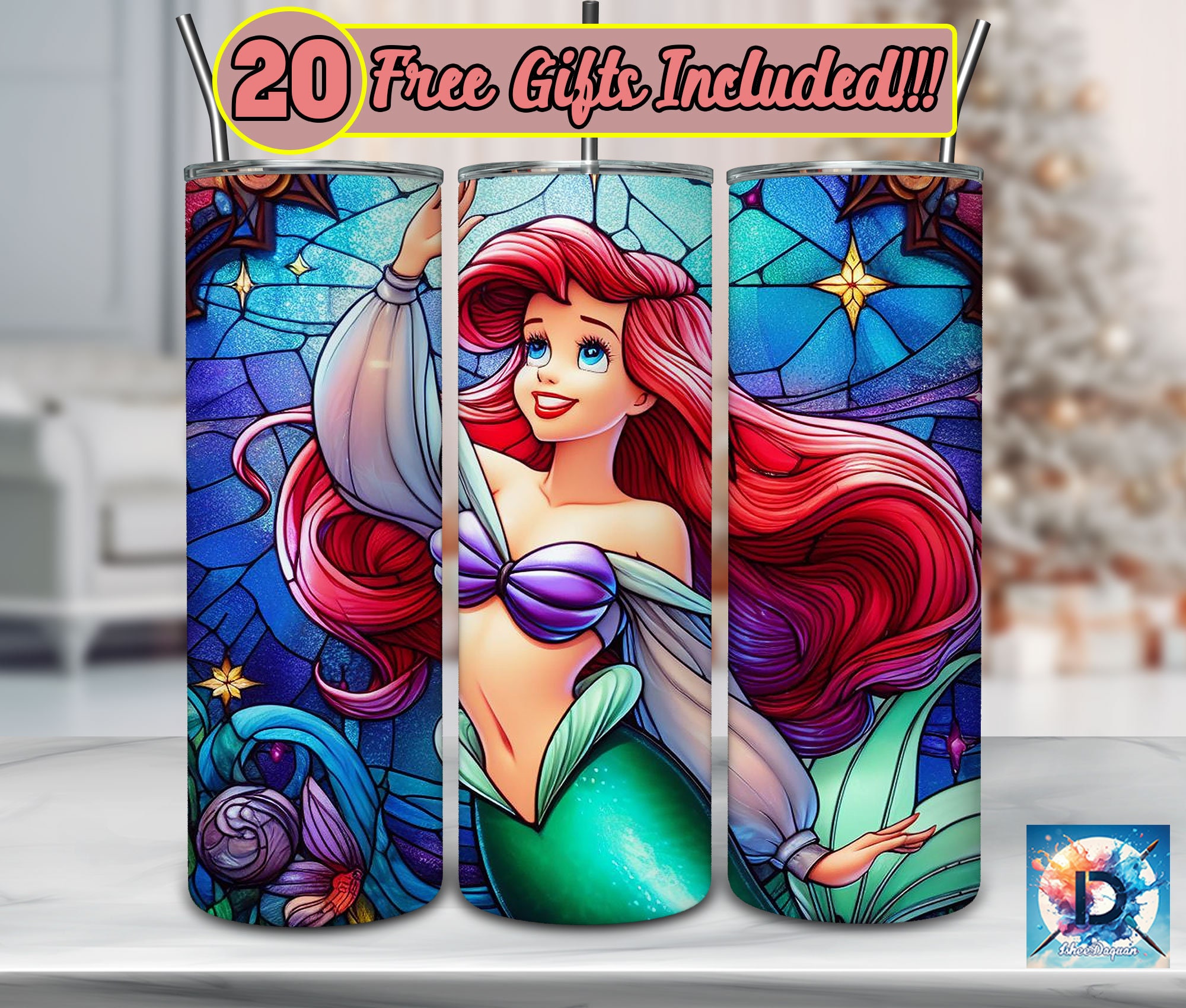 24 oz Curve Tumbler w/Handle - Mermaid Princess – MysticCharmDesigns