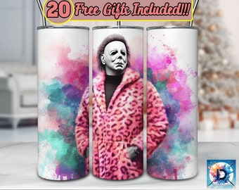 Horror Leopard Pink Tumbler Wrap, 20oz Skinny Tumbler Sublimation Wrap Designs, Killers Tumbler Png, Instant Digital Download