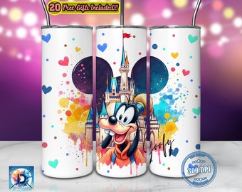 2 Designs Cartoon Character Png, 20oz Skinny Tumbler Sublimation Designs Png, Cartoon Tumbler Template, Castle And Mouse Head, Digital File